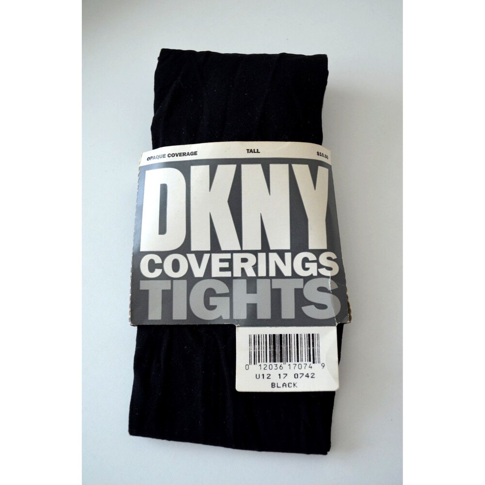 VTG  DKNY Black Tights Opaque Tall Size Large STYLE 472 5'5"-6-0" 145- 195 LBS.